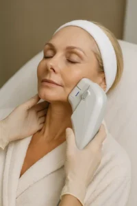 Woman receiving HIFU non surgical facelift treatment Balsall