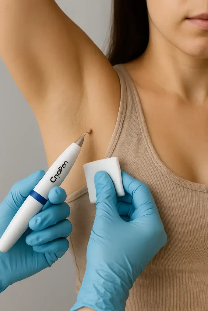 woman having cryopen to remove underarm skin tags Balsall