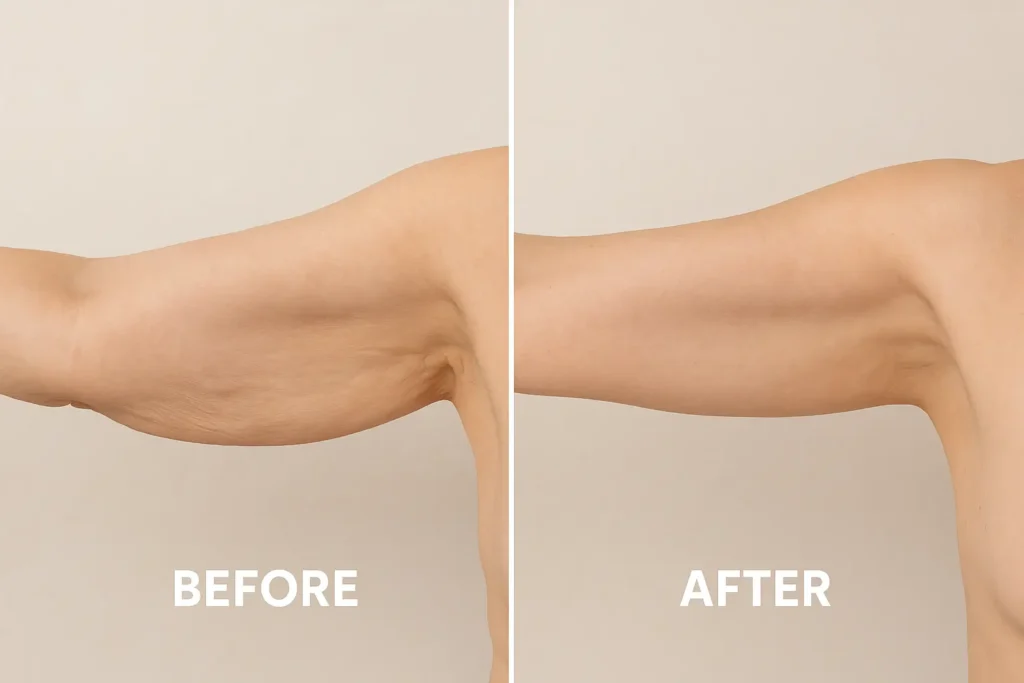 Picture of LA LIPO Balsall before and after results of skin tightening treatment on the upper arms.